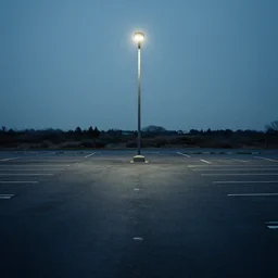 empty parking lot with one street light, liminal space, 50mm Sigma lens, Sony A7siii