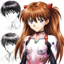 Asuka Langley from Evangelion portrait drawn Yusuke Murata and Takeshi Obata, inspired by Death Note 2003 manga,intricate detail, photorealistic style, intricate detailed oil painting, detailed illustration, oil painting, painterly feeling, sharp high detail, oil on canvas, unreal engine