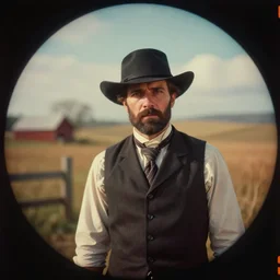 kodak portra 4 0 0, extreme fisheye, wetplate, muted colours, no people, 1 9 3 0 s award winning colour portrait deep insight inside a farm scene in red dead redemption 2 by saul leiter, insanely detailed, insanely intricate, depth of field, motion blur, blueberry teal creme orange colours