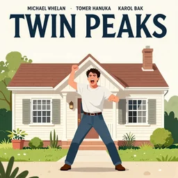 Twin Peaks poster artwork by Michael Whelan and Tomer Hanuka, Karol Bak, Rendering of Tom Cruise going crazy, from scene from Twin Peaks, clean, simple illustration, nostalgic, domestic, full of details, by Makoto Shinkai and thomas kinkade, Matte painting, trending on artstation and unreal engine