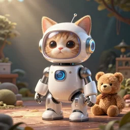product photo of a futuristic stylized pet robot by artgerm and greg rutkowski and marc newson, zaha hadid, kitten puppy teddy mix, super cute robot face, awww, volumetric light, detailed, octane render, midsommar