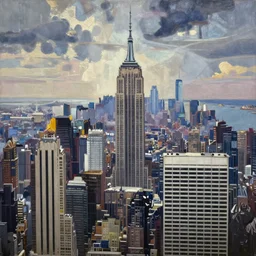 new york skyline, by anni albers [ wide painting ]