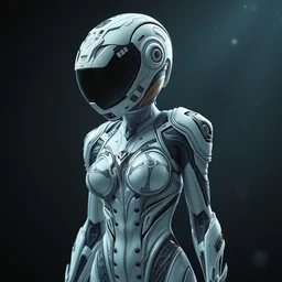 sexy muscular ornate feminine cyborg in full body skin space suit, helmet, concept art, joshua rife, photoshoot, intricate, highlydetailed, space background, artstation 4 k raytracing, shadows, highlights, illumination