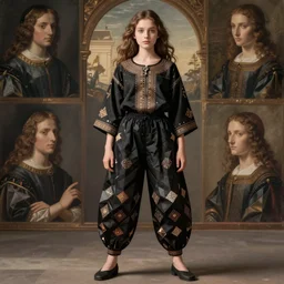 cloth, black fabric, jodhpurs fashion retro, girl, fantasy traveler, geometrical low poly, dainty renaissance portrait by michael garmash, greg rutkowski, gaston bussiere, rhads, craig mullins