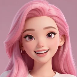 the most beautiful woman in the world, in the style of julia razumova, beautiful, happy expression, cheery, unreal engine, octane rendering, 8 k, closeup headshot, smooth, trending on artstation, digital illustration, pink hair