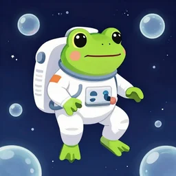 frog astronaut, bubbles, universe