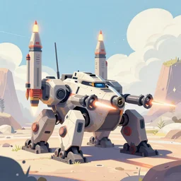 an armored core on the ground, booster flares, legs, crossfire, laser, karst landscape, clouds, daylight ; detailed illustrations, pastel tones, deep colors, clear lines, motion blur, by jordan grimme, greg rutkowski