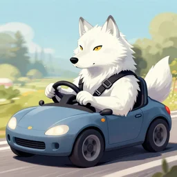 a anthropomorphic wolf race car driver with white fur. Renowned character illustration by by Edgar Maxence and Ross Tran