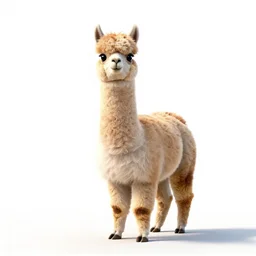 curious alpaca, clean 3d render, full body, isolated on a pure white background, centered, entire subject in frame, sharp focus, soft studio lighting