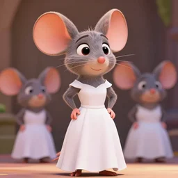 3 d render, anthropomorphic mouse, female, in a maxi white dress, in the style of zootopia, closeup, artstation