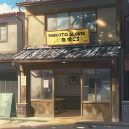 screenshot from the beautiful anime film by Makoto Shinkai of a japanese storefront