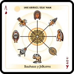 un espiritual diagrama cosmogonico del pueblo aborigen selk ´ nam y los alienigenas ancestrales, grabado por bauhaus y jim burns, diseno limpio de facil lectura, trading cards, 2 4 0 0 dpi,