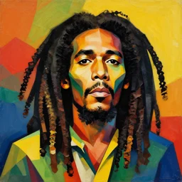 a beautiful portrait of bob marley in the art style of cubism, vibrant colors, reggae color scheme, 4 k resolution, high detail