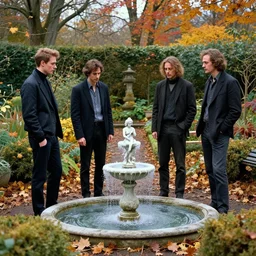 autumn in the secret garden. a tiny fountain statue is frozen. andreas achenbach, artgerm, mikko lagerstedt, zack snyder, tokujin yoshioka