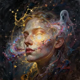 🌈 face galaxy, paint splash, phantom, dreary, dramatic, fluid, iridescent, golden ratio, artstation, moebius + loish + wlop, hd, oil painting, hyper realistic,