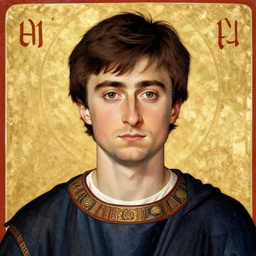 A detailed portrait of Daniel Radcliffe, 7th century byzantine iconography, historical