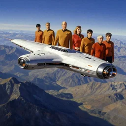 starship from star trek flying over the mountains. style by simon bisley, ismail inceoglu, wadim kashin, filip hodas, benedick bana, and andrew atroshenko.