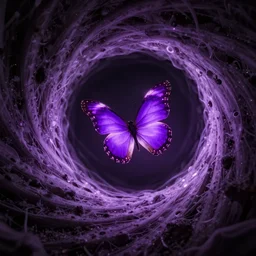 a glowing purple butterfly flying through a wormhole, digital art, artstationhq