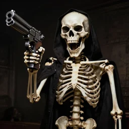 screaming skeleton holding a gun