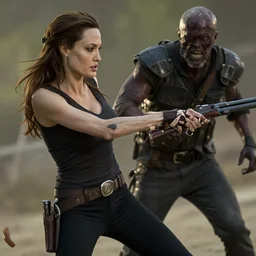 angelina jolie in the walking dead fighting a walker, highly detailed, intricate, 4 k