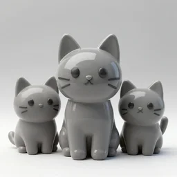 3 d graphic cartoon gray clay cat, shiny gloss