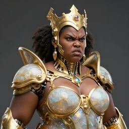 iridescent onyx and gold bust of angry futuristic obese cyborg young black galactic empress, organic cyborg, subsurface scattering