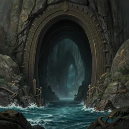 a scary portal to another world in darwin's arch, ocean and rock landscape, d & d, fantasy, intricate, elegant, highly detailed, digital painting, artstation, concept art, matte, sharp focus, illustration, art by hayao miyazaki and hideo kojima