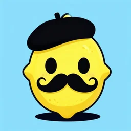 a cartoon of a lemon wearing a beret and a curly mustache, the lemon is french