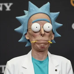 portrait of  Rick Sanchez with spit on his chin wearing a lab coat by Mario Testino, headshot, detailed, award winning, Sony a7R