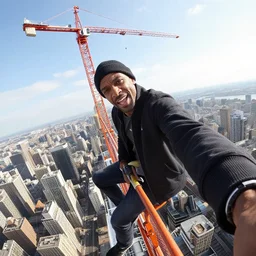 tony hawk selfie on a skyscraper crane