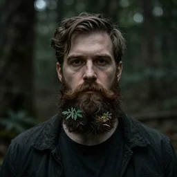 tenebrous portraiture of man with mixed mesophytic forest beard, trending on ArtStation