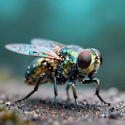high quality macro robot warrior metallic tachinid fly! gorgeous highly detailed hannah yata elson peter cinematic turquoise lighting high quality low angle hd 8k sharp shallow depth of field