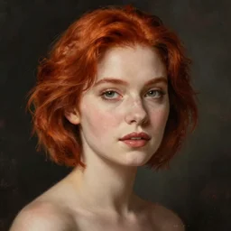 portrait of a beautiful woman, redhead, short hair, digital art, extremely detailed