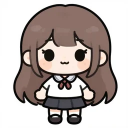 chibi anime girl with long hair, school uniform, short body, cute shoes, cartoon style, thick black outlines