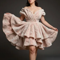 pierre carding couture accent color design, fold layered flutter, heavy fabric full piece, soft fluffy texture, volume flowing folds aesthetic, femme curvy model posing dramatic shaded lighting photography, 8 k, sharp focus, saturated undertones