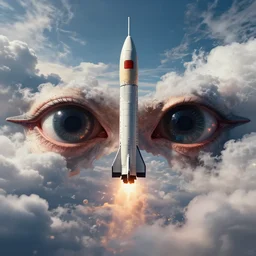 between the eye sockets is where i'll build my sky rocket, by greg rutkowski, michael kaluta and artstation, epic atmosphere, clouds, photorealism, complex color scheme, uhd