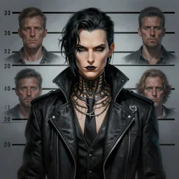 front shot of a cyberpunk criminal mastermind character, intricate, elegant, highly detailed, centered, digital painting, artstation, concept art, smooth, sharp focus, illustration, artgerm, Tomasz Alen Kopera, Peter Mohrbacher, donato giancola, Joseph Christian Leyendecker, WLOP, Boris Vallejo, mugshot!!!!!, ugly!!!!!!