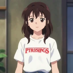 a anime girl named 0 1 1 from stranger things on netflix with a t - shirt with the writing pspspspsps on it