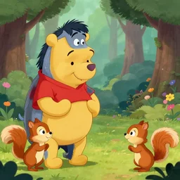 winnie the pooh cartoon about eeyore being an incel and getting rejected by the little squirrel girls in the forest high detail accurate eyes