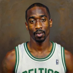 portrait of tupac shakur wearing a celtics jersey, oil on canvas by william sidney mount, trending on artstation