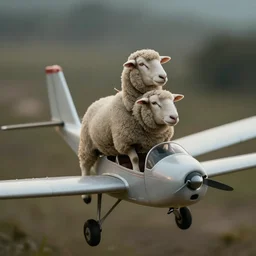 sheep riding a small aircraft with wings, 3 5 mm photo, cinematic lighting, high detail