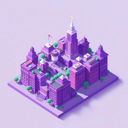 pixelart illustration of an isometric purple city