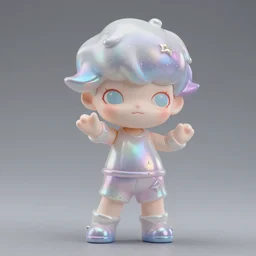 James Jean isolated cheerful tomboy vinyl figure, figure photography, dynamic pose, holographic undertones, glitter accents on figure, anime stylized, accurate fictional proportions, high delicate details, ethereal lighting - H 640
