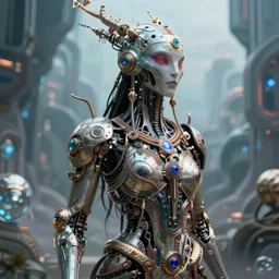 a shamanic cyborg made from intricate alien technology in futuristic dreamscape detailed artwork, extremely detailed and high quality, global illumination, octane render, digital art trending on artstation