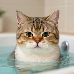 a smug cat in a hot tub, digital art