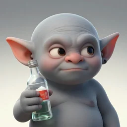 detailed closeup portrait of grey cute drunk goblin holding wodka, in the style of rob lefield and dan mumford, epic gradient, by atey ghailan, by greg rutkowski, by greg tocchini, by james gilleard, by joe fenton, by kaethe butcher, gradient white black, black and white color scheme, grunge aesthetic, graffiti tag