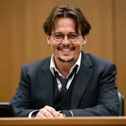 Johnny Depp happy in courtroom , ultra Realistic 8k
