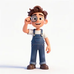 cheerful watchmaker with loupe, stylized pixar-style 3d render, full body, standing, isolated on a pure white background, centered, whole figure in frame, sharp focus, studio lighting