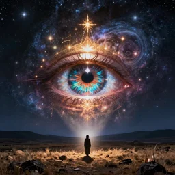 shamanic, magic, eyes, universe, in style of cawamo