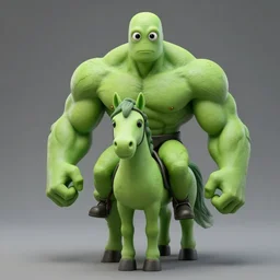 green muscular being with no nose bald has big eyes small pupils riding a horse that is humanoid, photograph studio lighting portrait photography 8 k